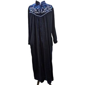 Vtg Sante Dress Womens Blue Floral Velvet Embroidered Maxi Regencycore Sz Medium